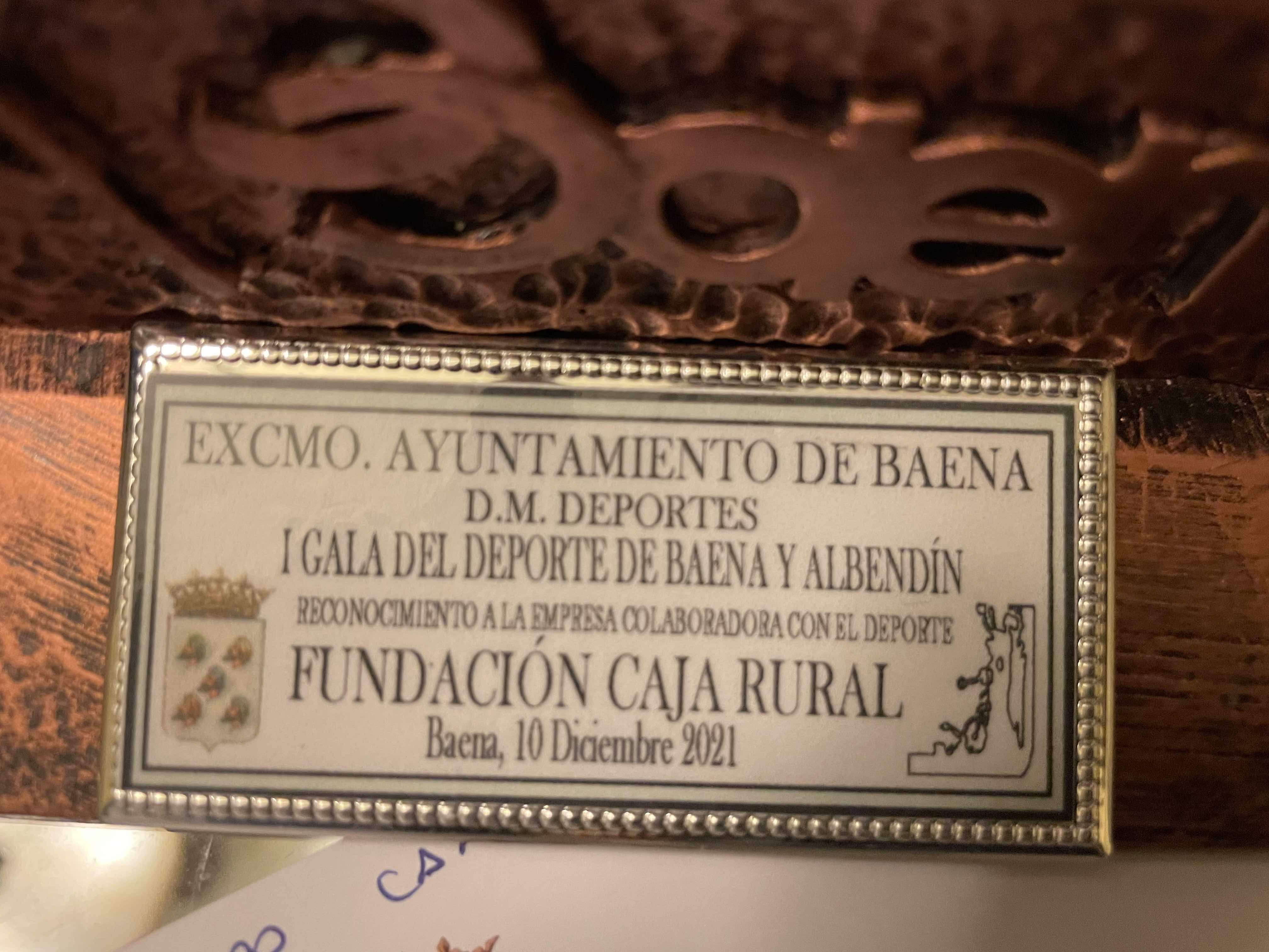 Reconocimiento a la Fundación Caja Rural de Baena por su colaboración con el deporte
